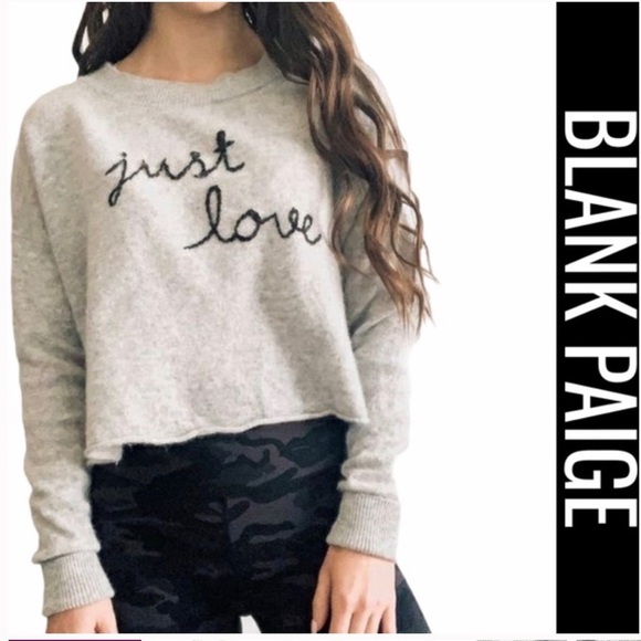 blank paige Sweaters - Blank Paige Gray Just Love Embroidered Crop Cashmere Wool Blend Sweater sz M